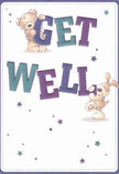Cheerful and bright, this get well card radiates a sense of playful optimism-led by two adorable characters, a teddy bear and a puppy, who seem to spring joyfully from the page. Each is integrally involved in holding and steadying the bold, hand-painted letters of 'Get Well,' rendered in spirited hues of indigo and teal that stand confidently against a creamy white canvas. Delicate stars in shades of blue and purple twinkle across the card, echoing the hopeful energy found in blooms from Anerley Florist, freshly arranged and ready to uplift someone's spirit along Anerley's tree-shaded avenues. The warm invitation of the bear's soft fur and the comforting presence of the puppy's floppy ears lend the image a tactile sweetness, reminiscent of the feel of a favourite blanket or the gentle petals of a springtime bouquet. There's a comforting embrace in every carefully considered detail, the composition filled with lightness and genuine warmth. This card is more than just a message; it's an emotional salve, suited for sending heartfelt comfort and cheer to someone in recovery, pairing beautifully with vibrant flowers delivered locally around Anerley. Every element seems to reach out, promising healing and a return to brighter days.